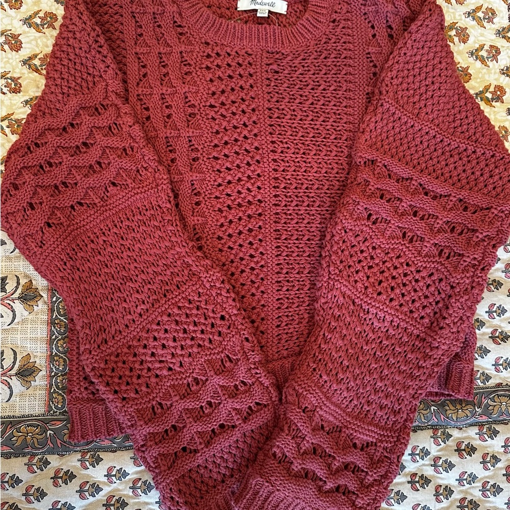 Madewell Crochet Knit Crop Sweater Antique Rose XXS